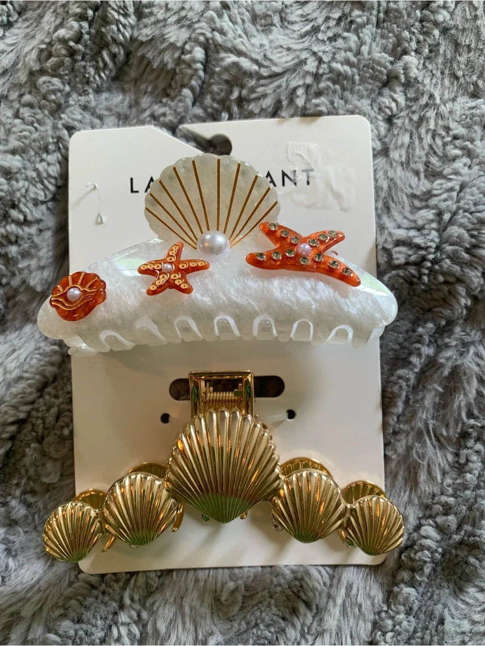 Lane Bryant Gold Seashell & Pearl Starfish Hair Clips Set,  New with Tags